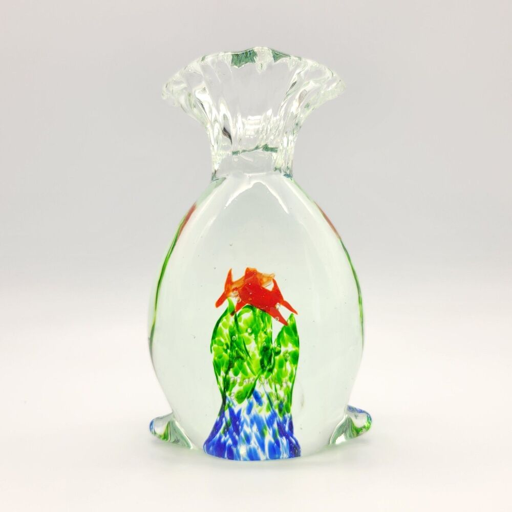 VTG Murano Style Goldfish In A Bag Handblown Glass Figurine Candle Holder